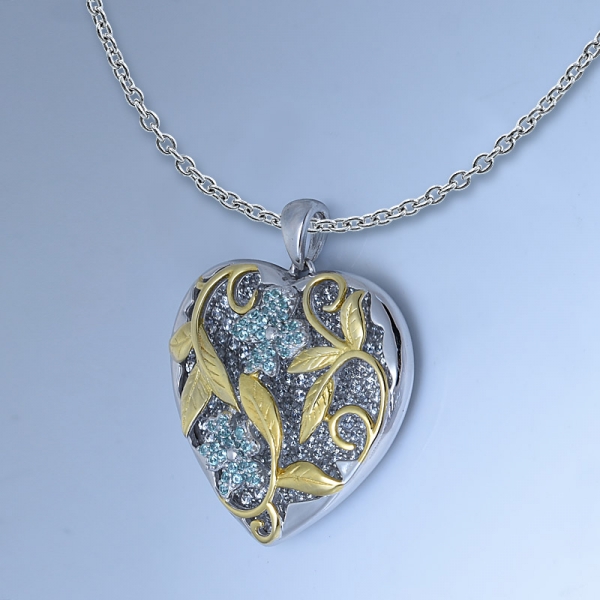 Paraiba tourmaline zirconia heart zirconia Silver pendant necklace 