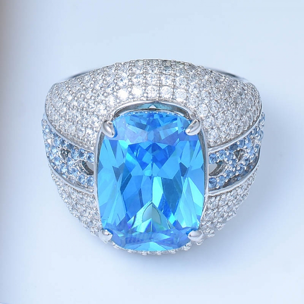 925 Sterling Silver Rhodium Plated Neon Apatite White Zircon Ring Jewelry for Women 