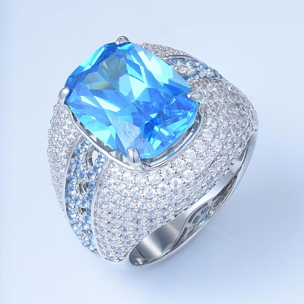 925 Sterling Silver Rhodium Plated Neon Apatite White Zircon Ring Jewelry for Women 