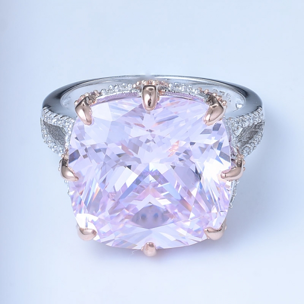 China Factory Directsale 12.0ct Cushion Shape Simulated Pink Diamond 925 Sterling Silver Ring for Christmas Promotion 