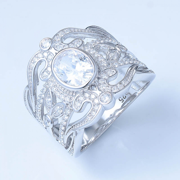 China custom fashion design sterling silver engagement wide statement rings for girls 