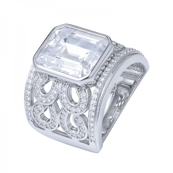 925 Sterling Silver Rhodium Over Princess Diamond Vintage-Style Band Ring 
