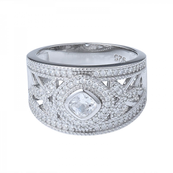 Sterling Silver Cubic Zirconia Cushion-cut Halo Bridal Wedding Band Engagement Ring 
