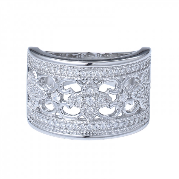 White Gold Plated Sterling Silver Round-Cut Cubic Zirconia CZ All-Around Wedding Ring 