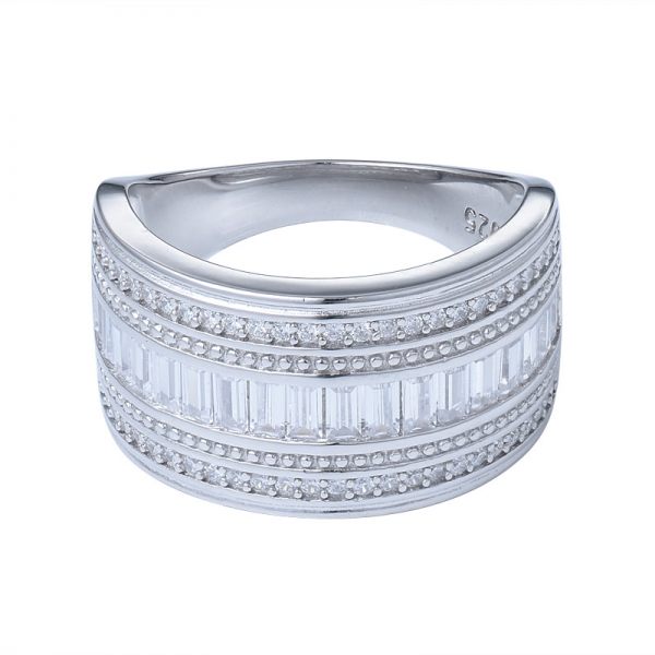 Gorgeous Baguette & Round Clear CZ 925 Silver Bypass Design Ring 