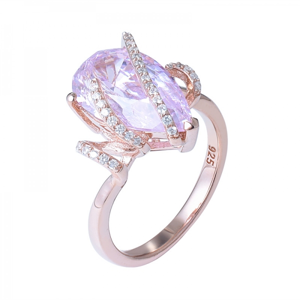 women custom jewelry 5 carat pink simulation diamond inlaid teardrop shape wedding ring women 