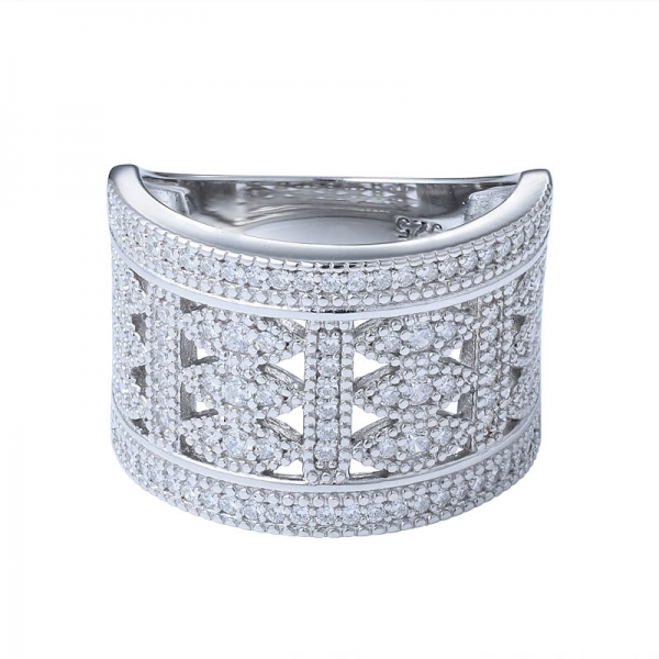 Best Selling 925 Sterling Silver Micro Pave CZ Jewelry Zircon Big Large Wide Ring For Women 