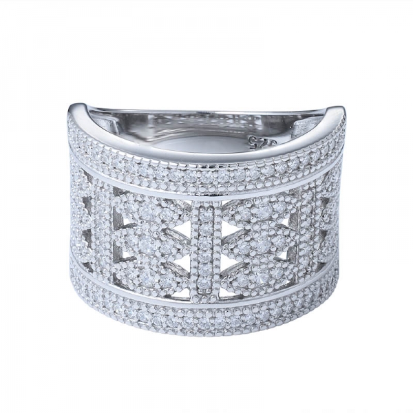 Best Selling 925 Sterling Silver Micro Pave CZ Jewelry Zircon Big Large Wide Ring For Women 