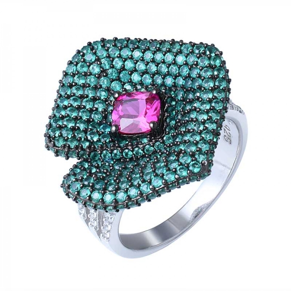 Custom 925 Silver Bridal Jewelry cushion Cut simulate Green Emerad  Diamond Engagement Ring 