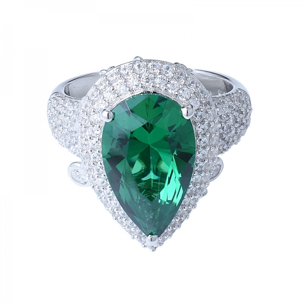 Green Nano Emerald 925 Sterling Silver Pear Rings Classic Best Gemstone Wedding Ring For Women Fine Jewelry 