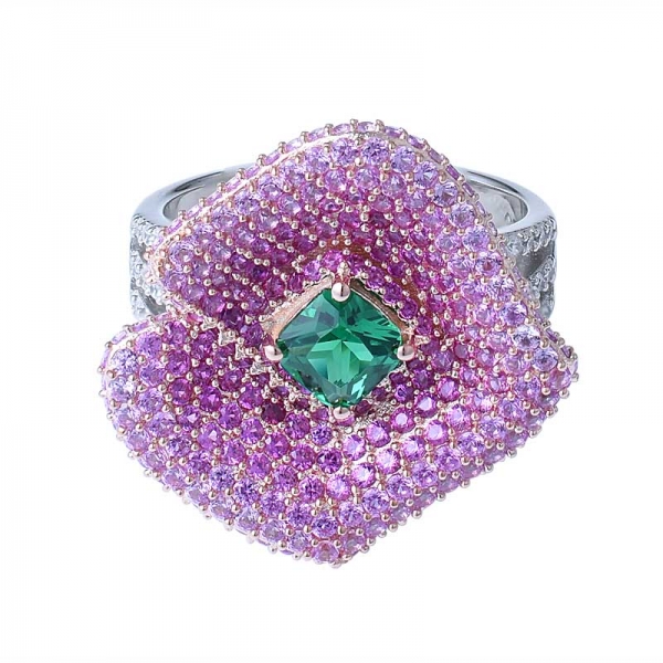 Custom 925 Silver Bridal Jewelry cushion Cut simulate Green Emerad  Diamond Engagement Ring 