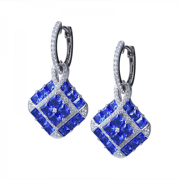 Vintage Style Flower Shaped Blue Sapphire Gemstone 925 Sterling Silver Drop Earring for Lady Jewelry 