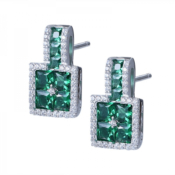 Created Emerald Stud Earrings Genuine 925 Sterling Silver Jewelry 