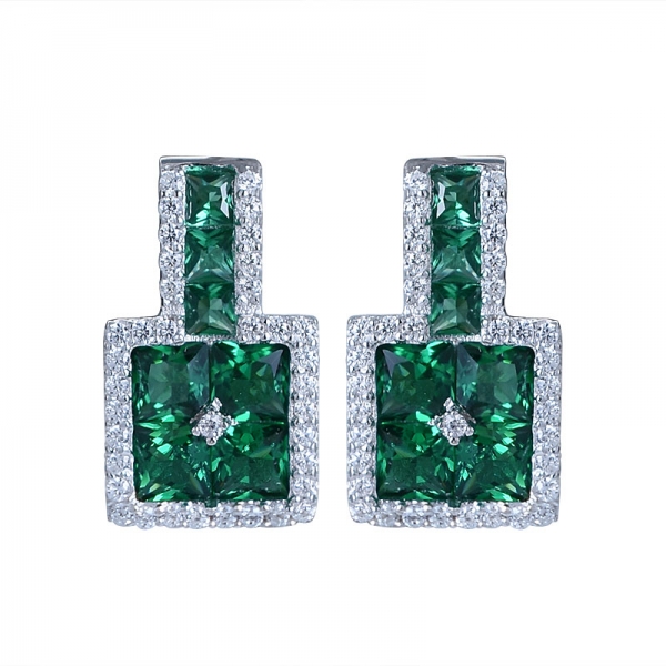 Created Emerald Stud Earrings Genuine 925 Sterling Silver Jewelry 