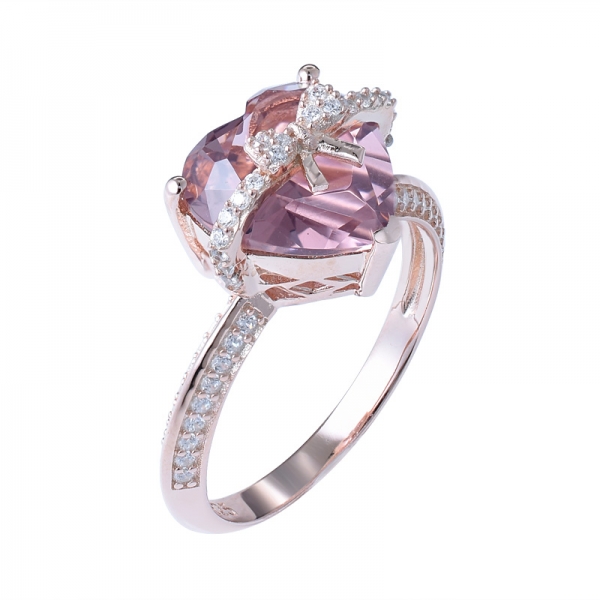 4 Carat Simulate Pink Morganite Heart Cut 18K Rose Gold over 925 Sterling Silver engagement and wedding ring set 