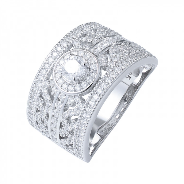 Art Deco Fancy 18K White Gold Plating CZ Engagement Band Ring For Girl 