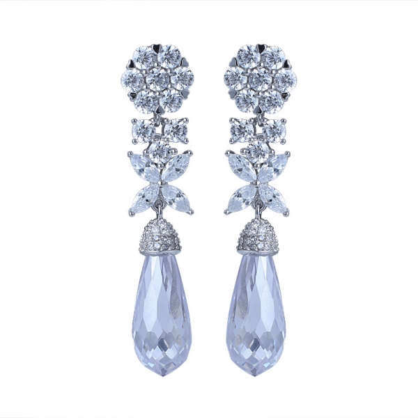 dangle 925 silver teardrop white crystal briolette hook earrings 