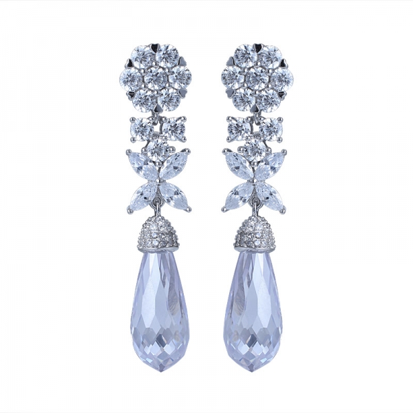 dangle 925 silver teardrop white crystal briolette hook earrings 