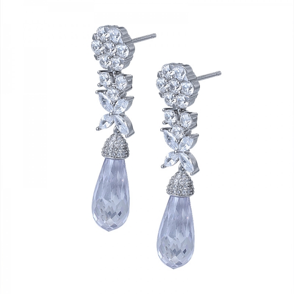 dangle 925 silver teardrop white crystal briolette hook earrings 