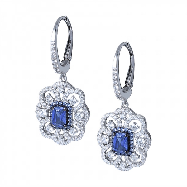 Cushion shape tanzanite cubic zirconia with 925 silver vintage earrings 