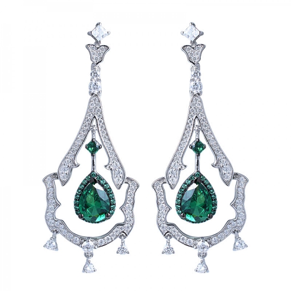 Created emerald double drop post Luxury Emerald Green Crystal Flower wedding earring for Ladies 