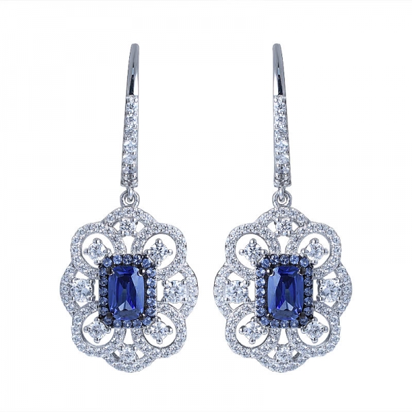 Cushion shape tanzanite cubic zirconia with 925 silver vintage earrings 