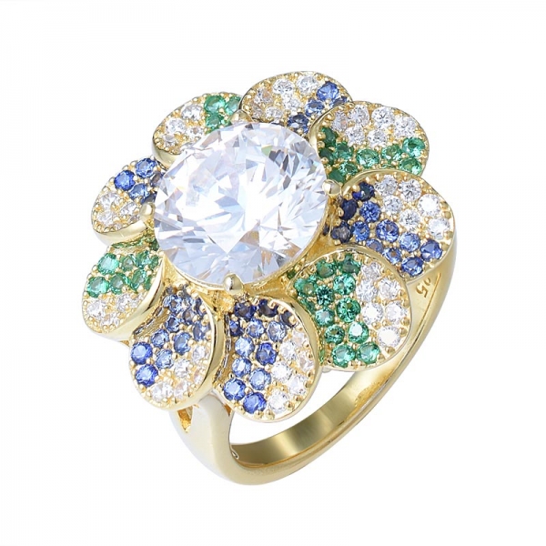 Wholesale Sterling Silver gemstone ring 4.0ct Round cut Paraiba blue topaz flower shape ring 