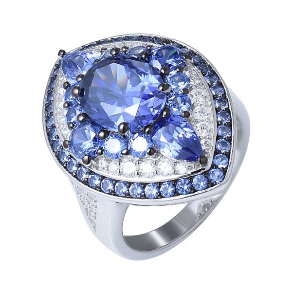 Women's high end custom design 2 tone plating silver copper tanzanite ring 