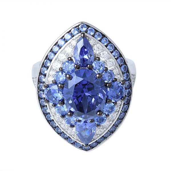 Women's high end custom design 2 tone plating silver copper tanzanite ring 