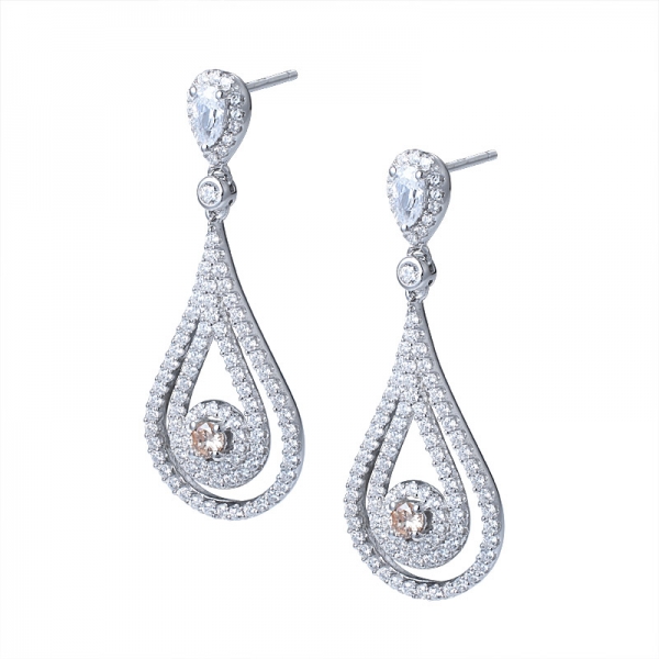 Elegant 925 silver earings bijoux champagne gem earrings stone drop earrings 