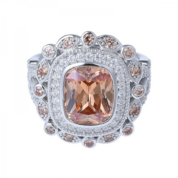 Cushion Cut Champagne Crystal CZ Rings Jewelry Wholesale Flower for Women Gift 