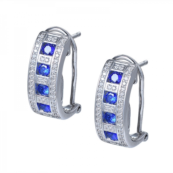 Created Blue Sapphire Gemstone Sterling Silver 925 Jewelry Set Women Wedding Engagement Gift 