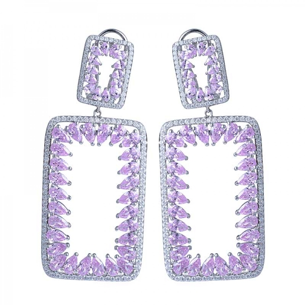 Big Pink Diamond Handmade Clay Pave Ruby Pink Zirconia Gemstone Drop Design Joyas Earrings For Party 