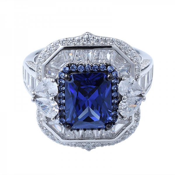 2.0 carat Sterling Silver Simulated Tanzanite Princess Cut Ring 