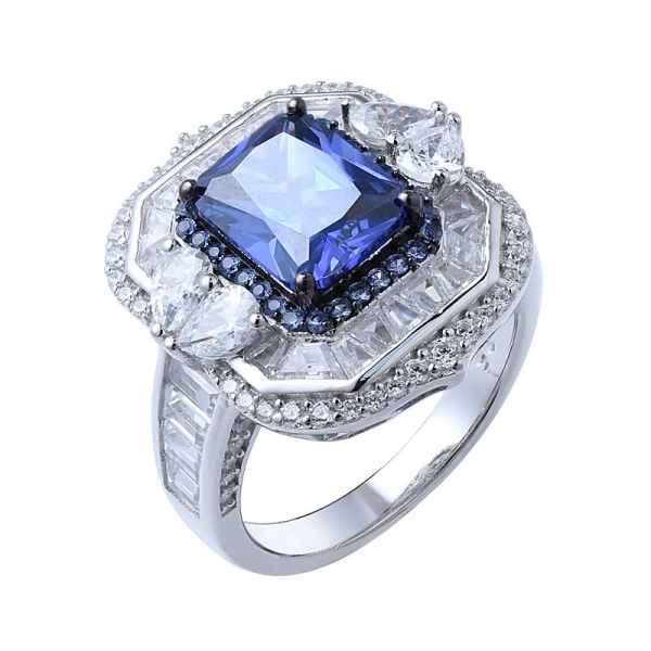 2.0 carat Sterling Silver Simulated Tanzanite Princess Cut Ring 