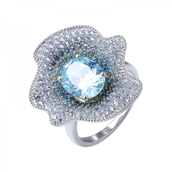 3.0ct Oval Aqua Blue CZ Diamond-Accented Blue Topaz Solitaire Ring 