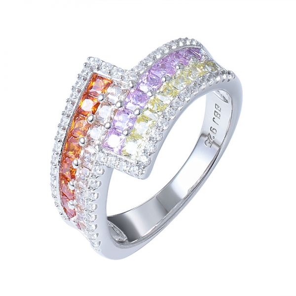 multi colored rainbow cz silver ring set jewelry 