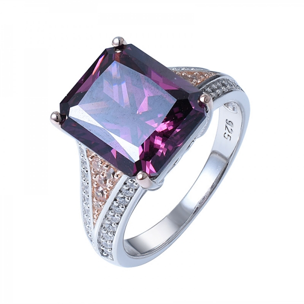 Gorgeous created rhodolite cubic zircon gemstone ring wholesale 925 sterling silver jewelry 