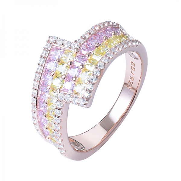 multi colored rainbow cz silver ring set jewelry 