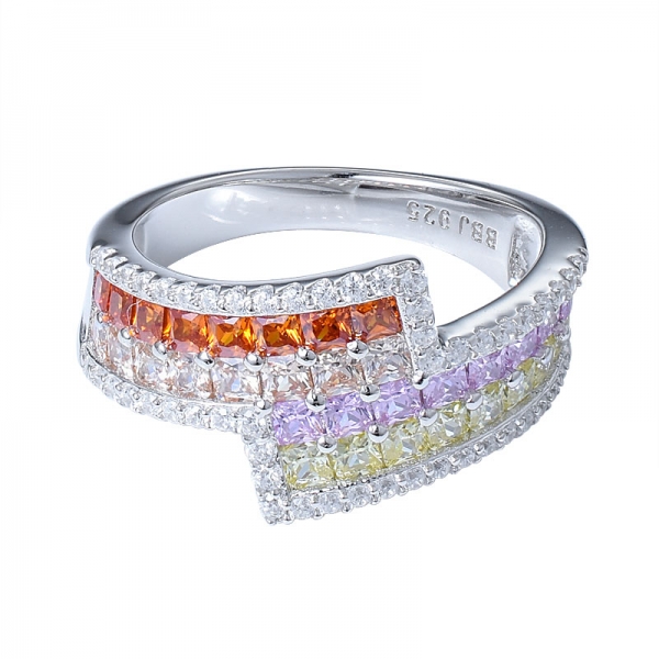 multi colored rainbow cz silver ring set jewelry 