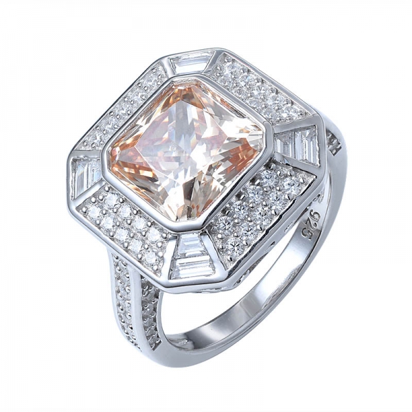Champagne princess cut main stone fashion wedding engagement ring for women 