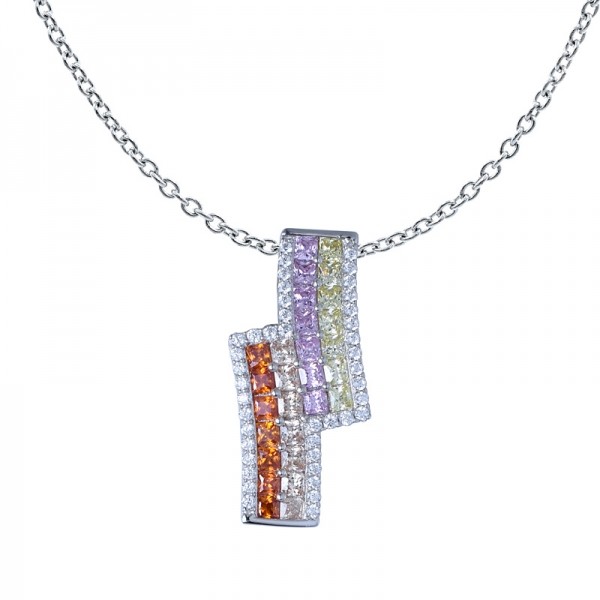 multi colored rainbow cz silver Pendant set jewelry 