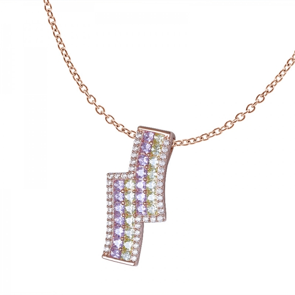 multi colored rainbow cz silver Pendant set jewelry 