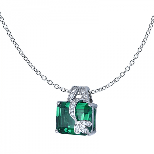 Sterling Silver lab Created Green Emerald and Cubic Zirconia Pendant set jewelry 