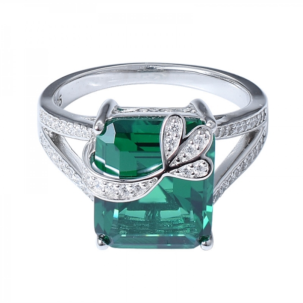 Sterling Silver lab Created Green Emerald and Cubic Zirconia rings set jewelry 