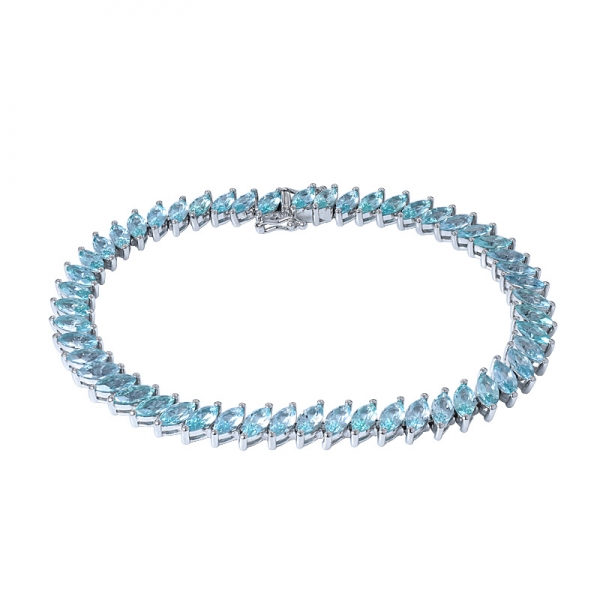 Neon Blue Apatite Marquise cut Sterling Silver Bracelet 