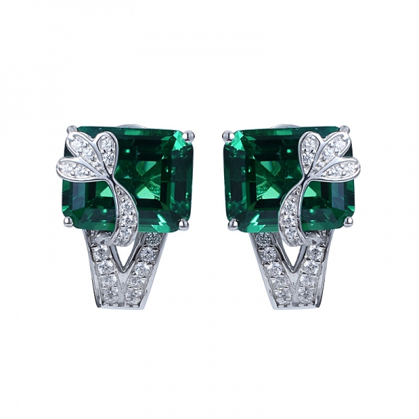 Sterling Silver lab Created Green Emerald and Cubic Zirconia Earrings set jewelry 