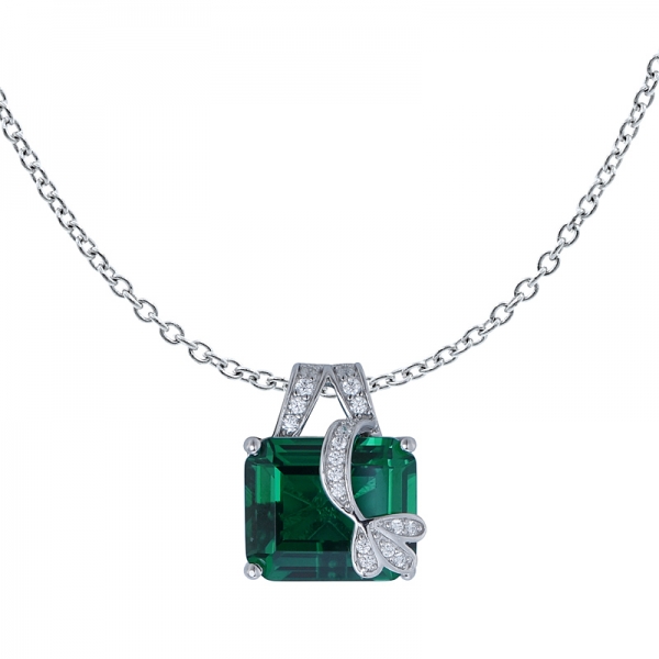 Sterling Silver lab Created Green Emerald and Cubic Zirconia Pendant set jewelry 