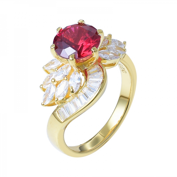 2.0 Carat Solitaire Round Cut 8.0mm Created Ruby 925 Sterling Silver Plated Gold Gemstone Rings 