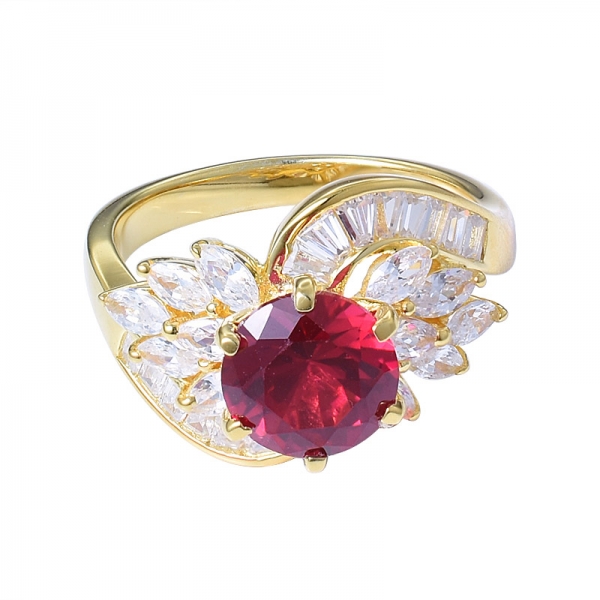 2.0 Carat Solitaire Round Cut 8.0mm Created Ruby 925 Sterling Silver Plated Gold Gemstone Rings 